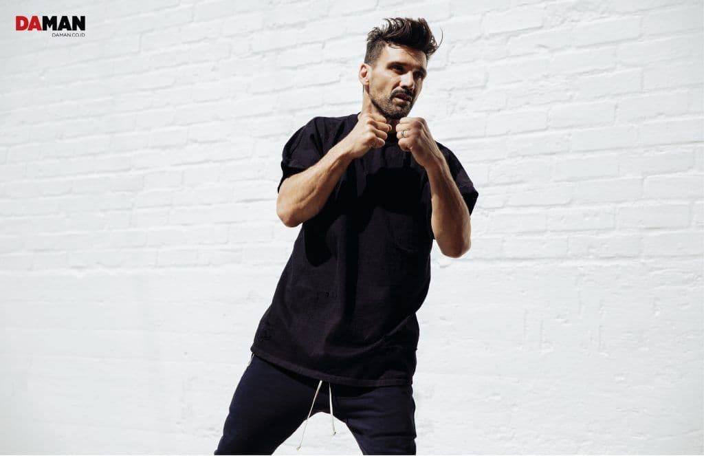 DA MAN OUTTAKES_Frank Grillo of Marvel's Captain America Civil War in Shirt by t alexander Wang, trousers by represent