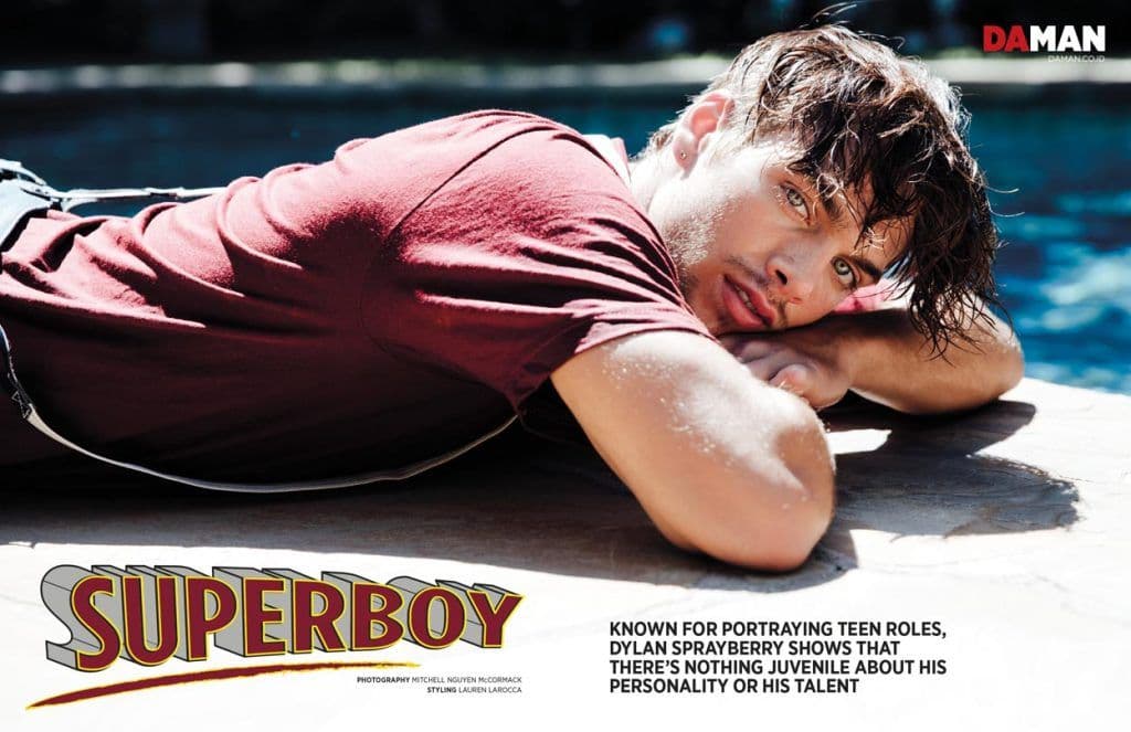 Dylan Sprayberry of Teen Wolf in t-Shirt by american apparel, trousers by g-Star raW