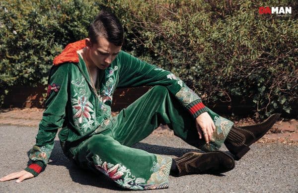 Asa Butterfield of The Space Between Us in Outfit by Gucci, shoes by Givenchy