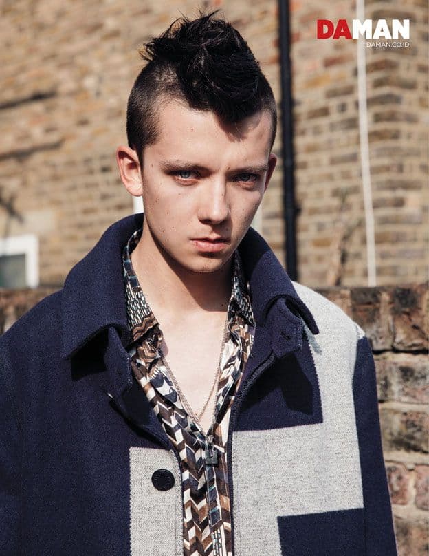 OUTTAKE Asa Butterfield of The Space Beween Us in Shirt by Salvatore Ferragamo, coat by Louis Vuitton