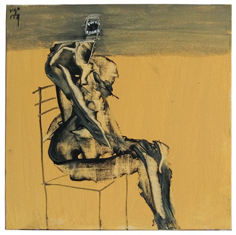 'Portable'---Ugo-Untoro---seated-figure-no-6-30x30cm-acrylic-on-canvas-2009