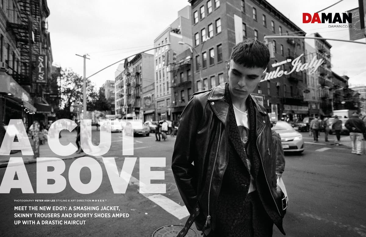 A Cut Above DA MAN fashion spread by Peter Ash Lee with Diego Villareal in Schott NYC Calvin Klein Collection Life in Perfect Disorder_DPS_