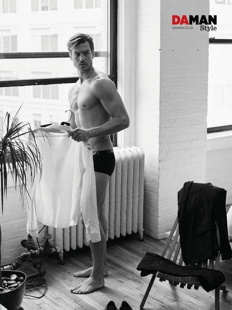 JASON MORGAN_SS2016_OUTTAKES_shirt by sandro, briefs by Emporio armani, suit by Dior homme, cuff by laura lobdell