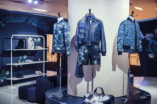 Louis Vuitton indigo leather jacket is one of the signature looks of the season