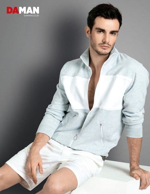 Models Felipe Izing, Rodolfo Rodriguez Silva, Tony Hernandez in Jacket by Lacoste Live, shorts by Massimo Dutti