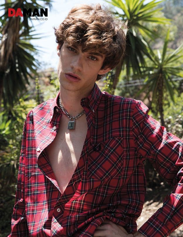Model Jack Page Ford Model in Shirt by Fred Perry, necklace by Saint laurent