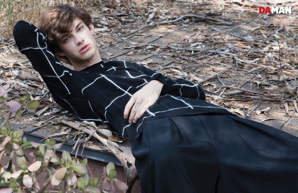 Model Jack Page Ford Model in sweater by Mcq by by Alexander McQueen