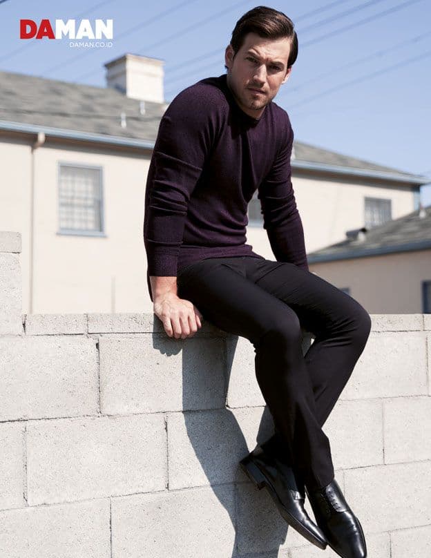 Giacomo Gianniotti of Grey's Anatomy in Outfit by Etro, shoes by Boss by Hugo Boss