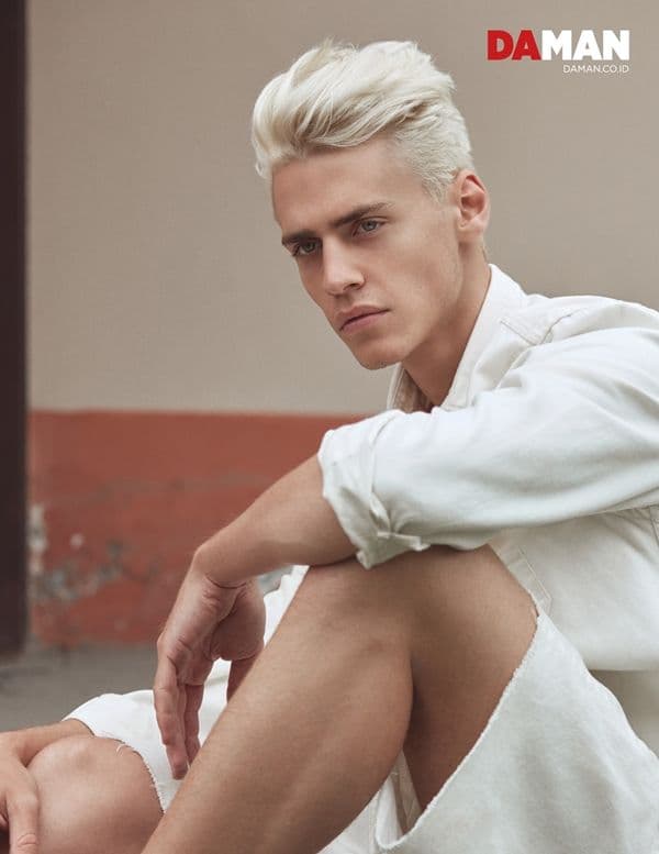 Model Oliver Stummvoll by GREG SWALES in Jacket by Calvin Klein, shorts by Levi’s