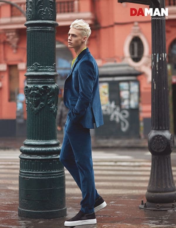 Model Oliver Stummvoll by GREG SWALES in Outfit by Hugo Boss, sneakers by Salvatore Ferragamo
