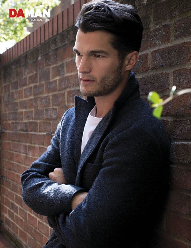Model Jon Hosking in T-shirt by GAP, coat by Club Monaco