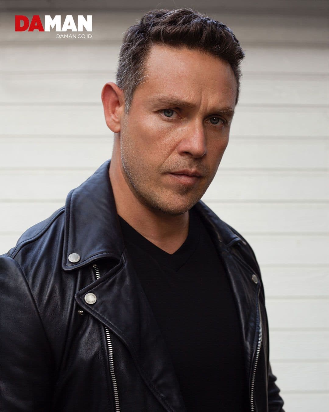 Jacket by Rudsak; t-shirt by Banana Republic