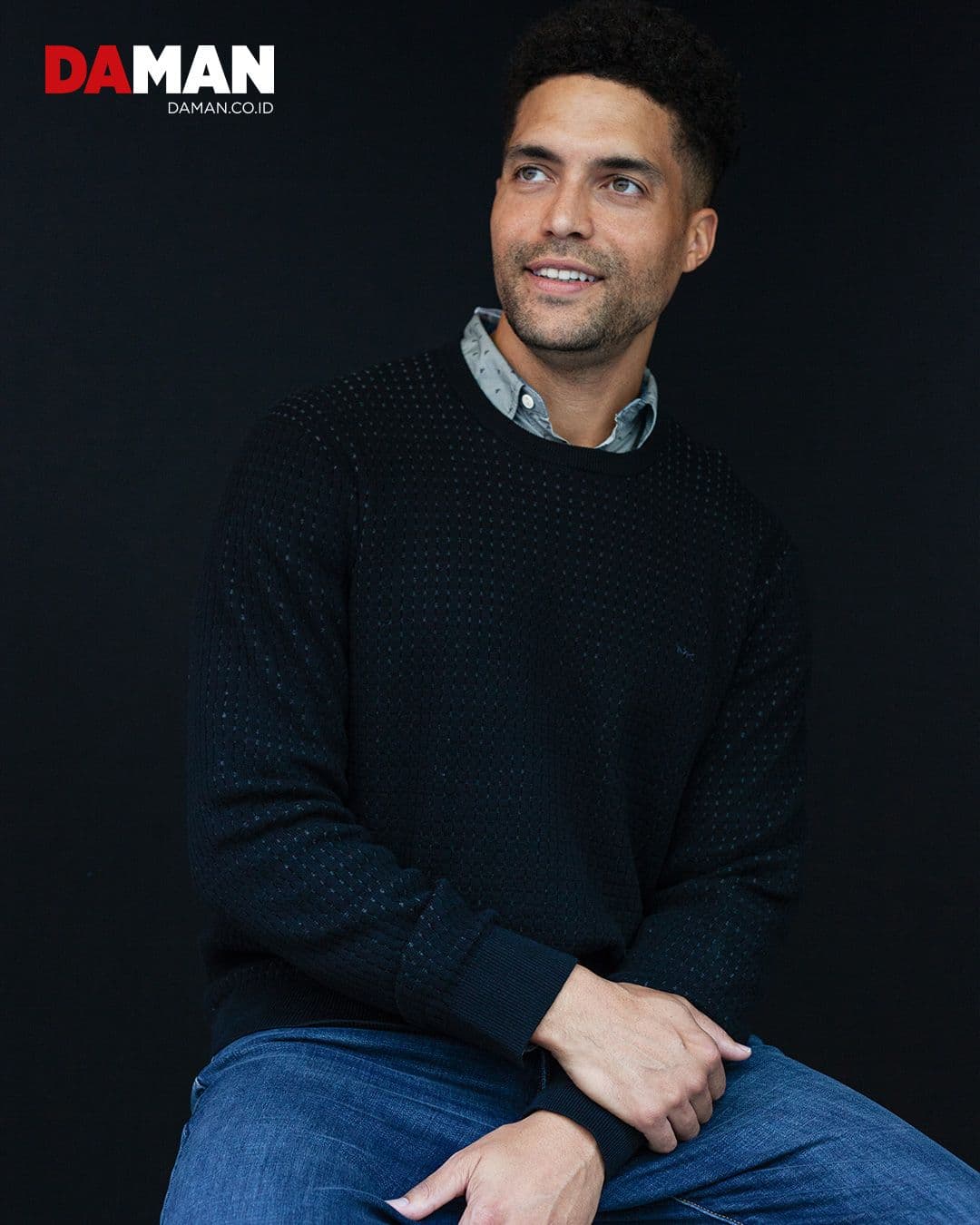 Sweater by Michael Kors; shirt by Rupert & Buckley; pants by Lucky Brand