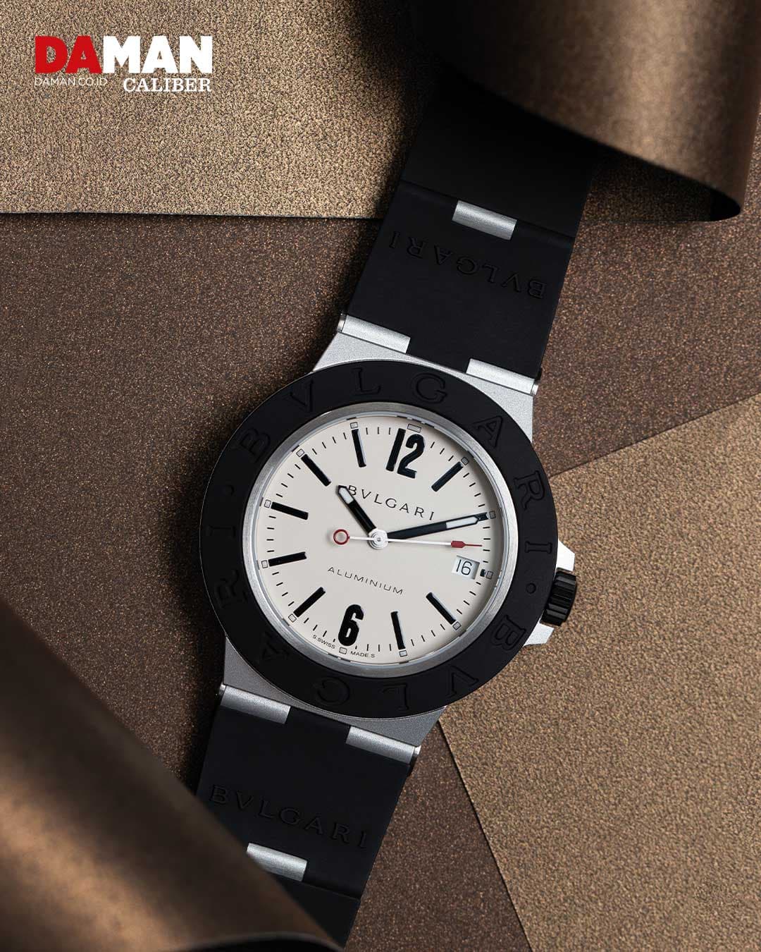 Bvlgari Auminium in aluminum and titanium with black rubber bracelet