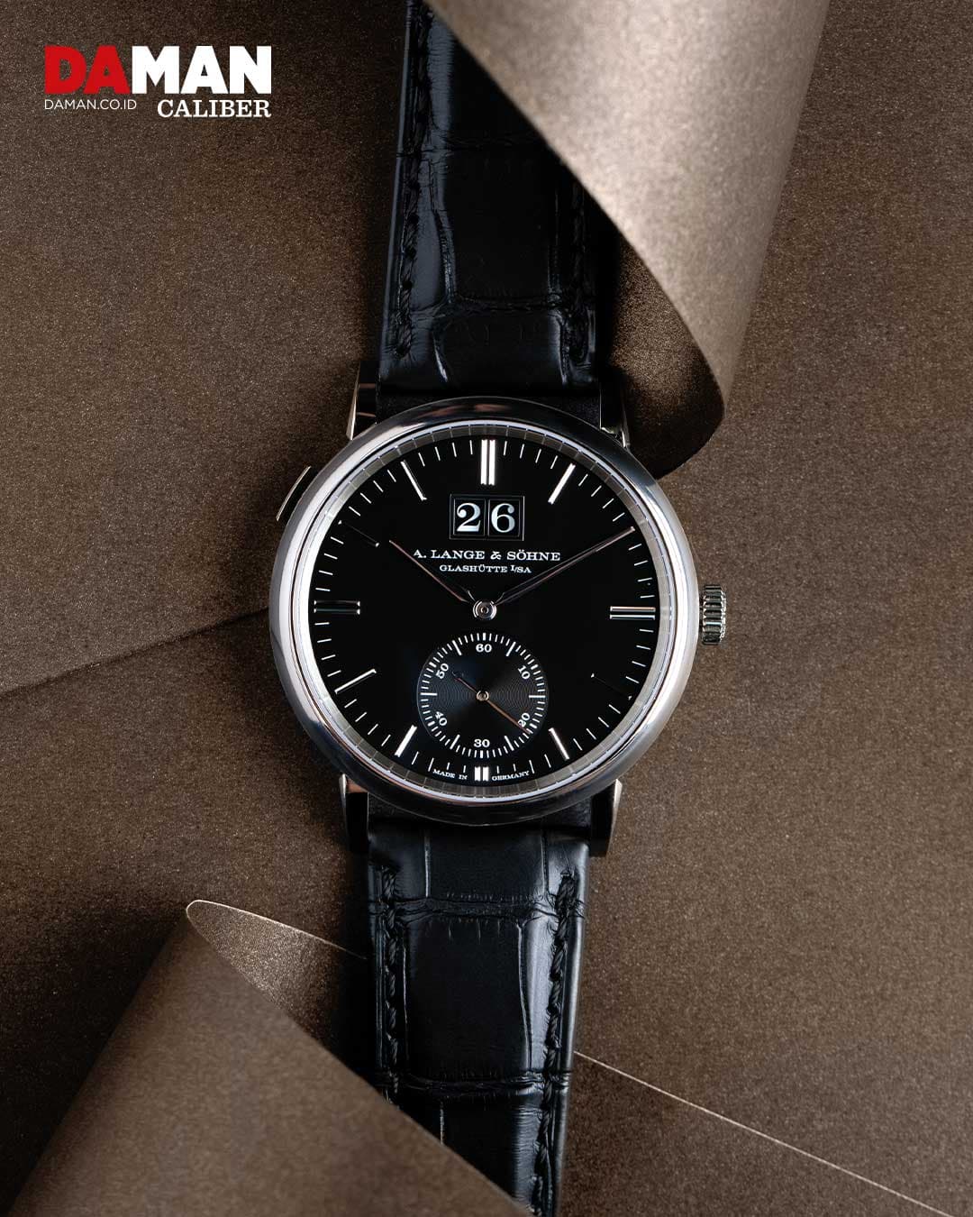 A. Lange & Söhne Saxonia Outsize Date in white gold with black alligator strap