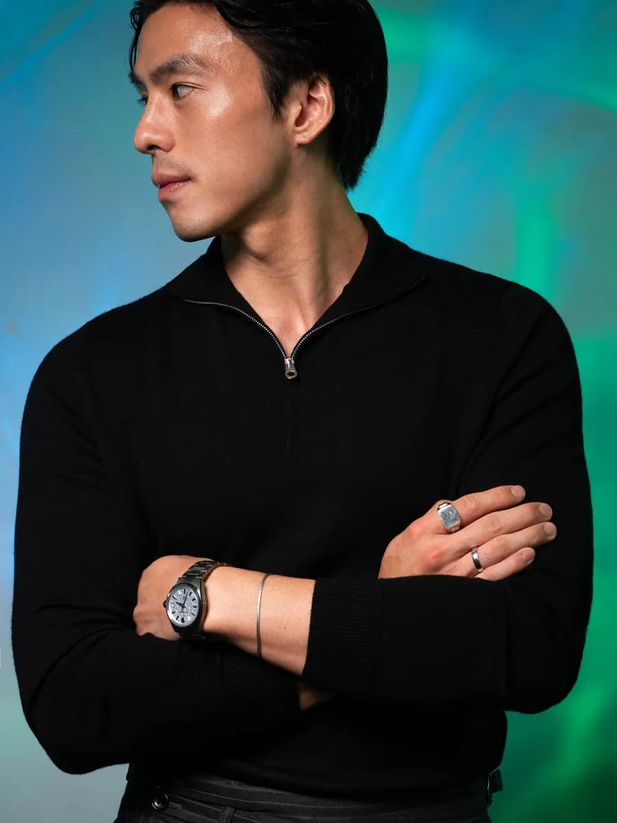 Joseph Sebastian Chandra wearing the award-winning Grand Seiko Spring Drive U.F.A. SLGB003 with the “Ice Forest” dial from the Evolution 9 Collection
